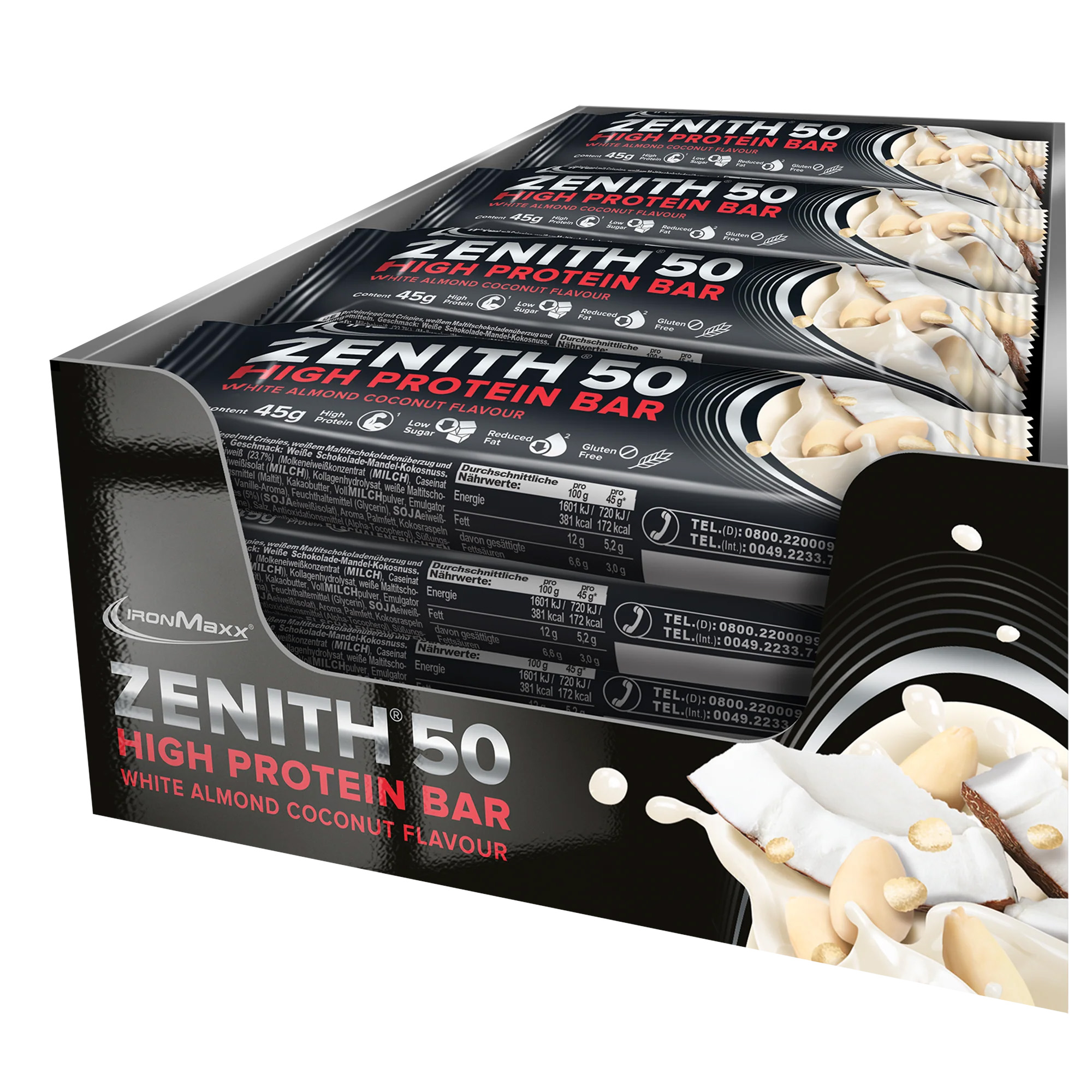 IRONMAXX ZENITH 50 HIGH PROTEIN BAR, 16x45g